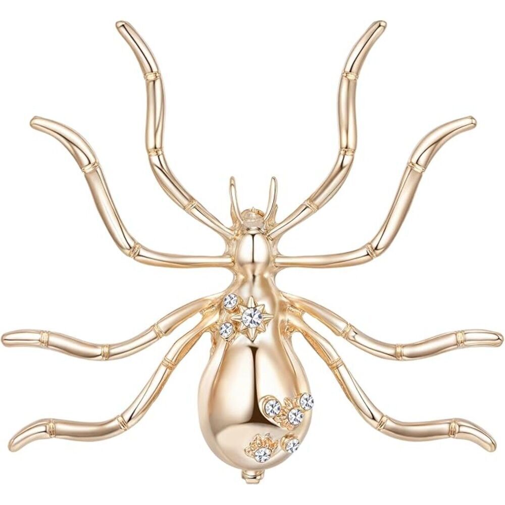 Women's Vintage Crystal Brooch Lapel Pin Christmas Decorative Pins Gold Spider
